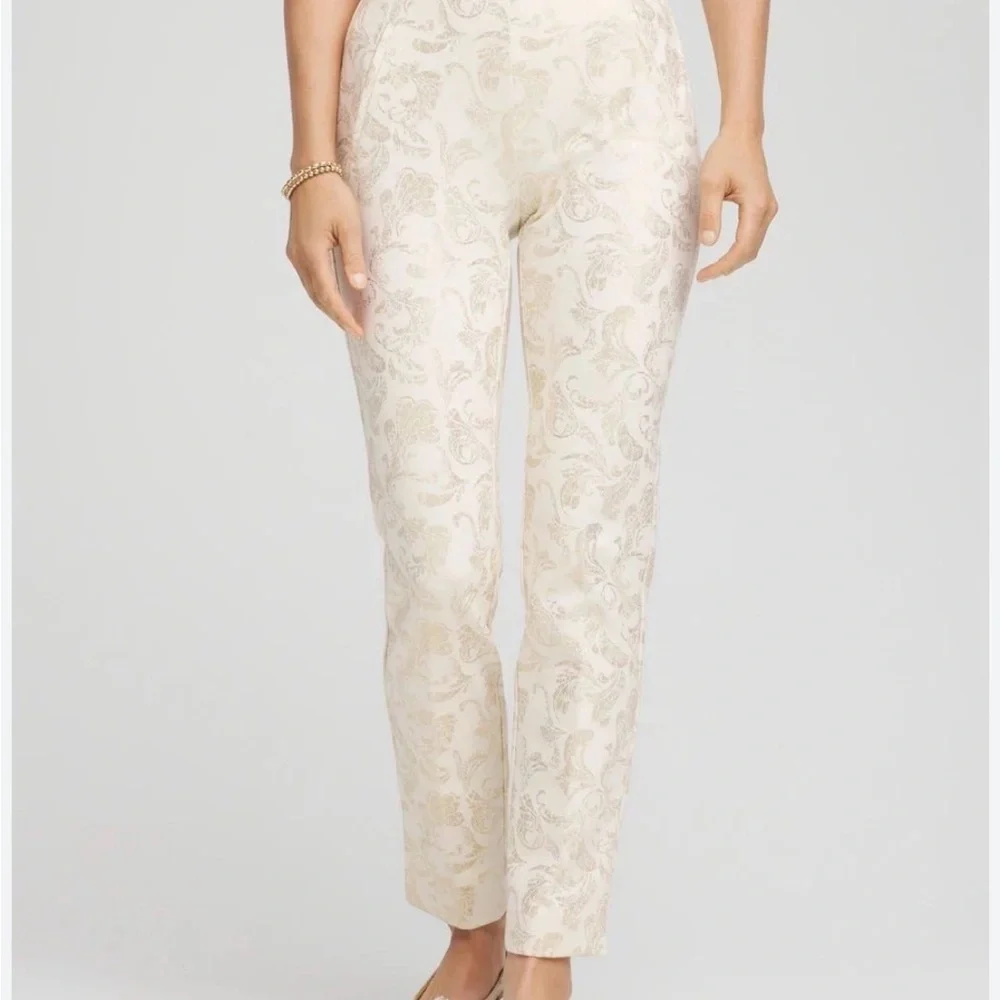 Chicos Pants Cream Juliet Golden Foiled XXL